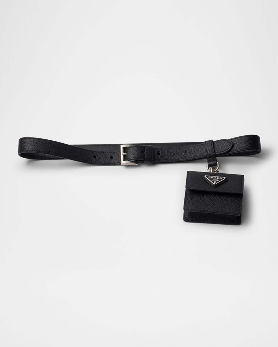 Prada Saffiano Leather Belt With Flap Pouch | Neiman Marcus