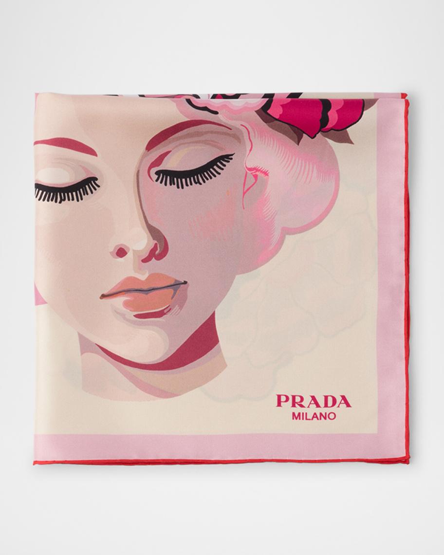 PRADA プラダ スカーフ バンダナ ローズ柄 Prada Printed Silk Twill Scarf | Neiman Marcus