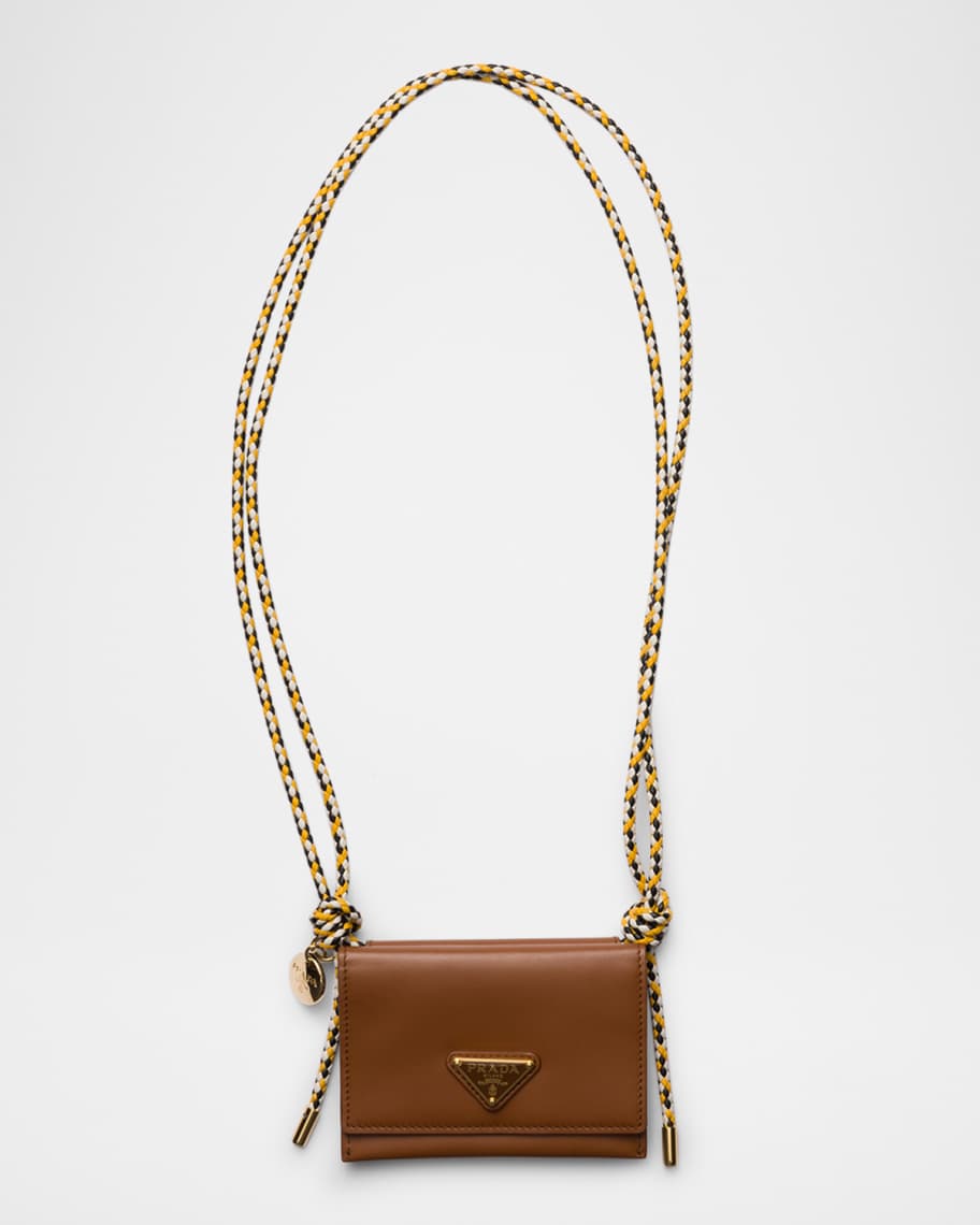 Prada Leather Card Holder with Braided Shoulder Strap | Neiman Marcus