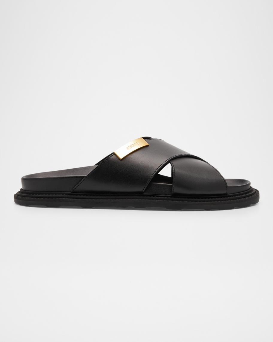 Moschino Men's Crisscross Leather Slide Sandals | Neiman Marcus