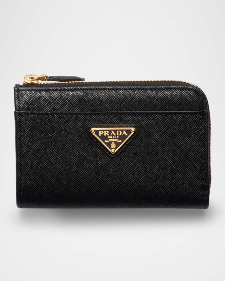 Prada Triangle Logo Saffiano Leather Zip Card Case | Neiman Marcus