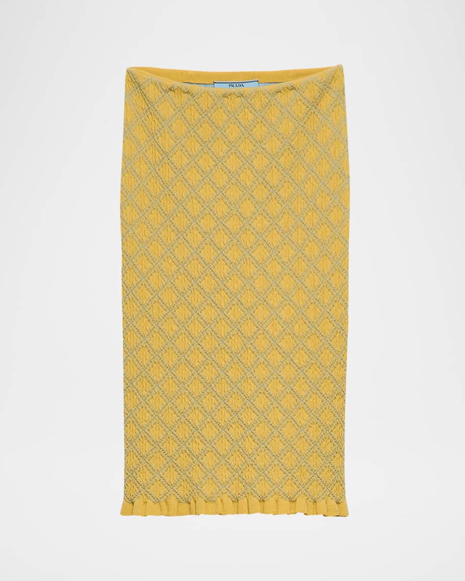Prada Diamond Pattern Smocked Knit Skirt | Neiman Marcus
