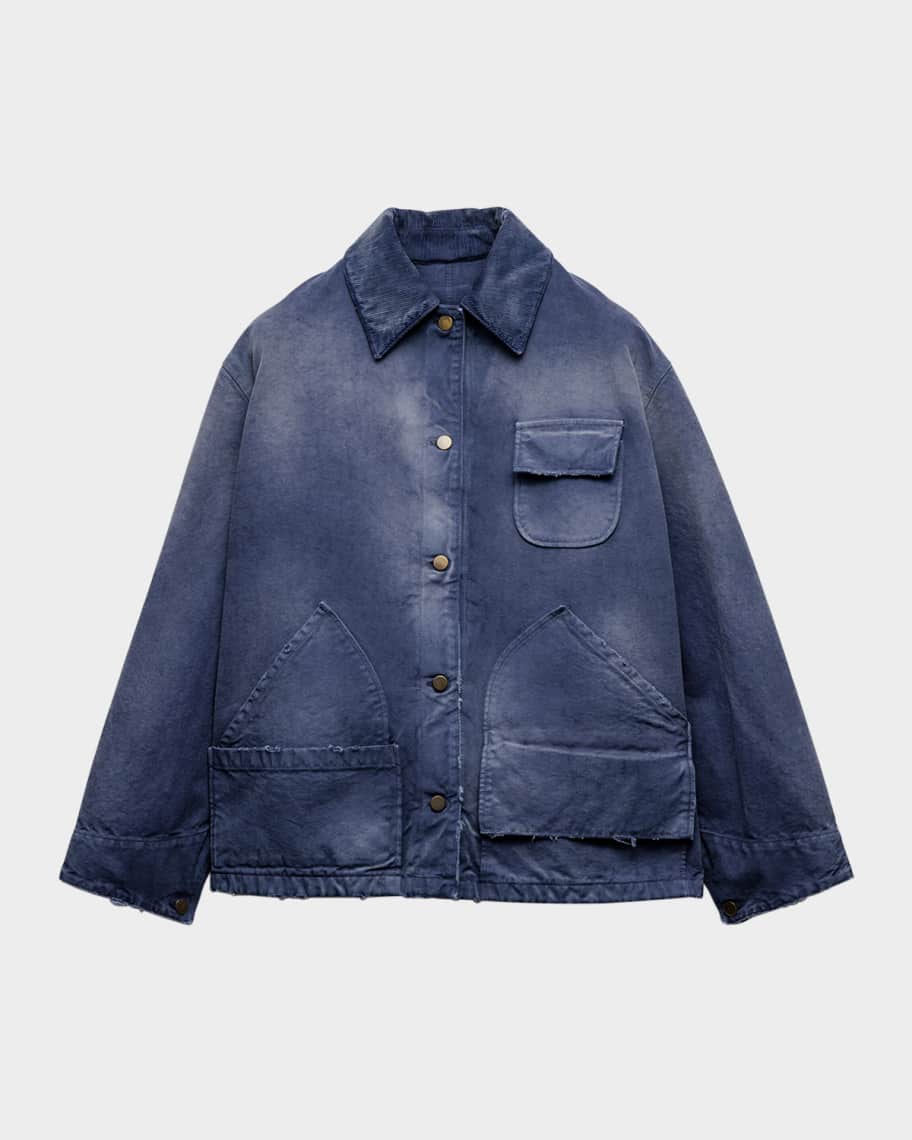 【PRADA】キャンバス トラッカージャケット Prada Distressed Canvas Trucker Jacket | Neiman Marcus