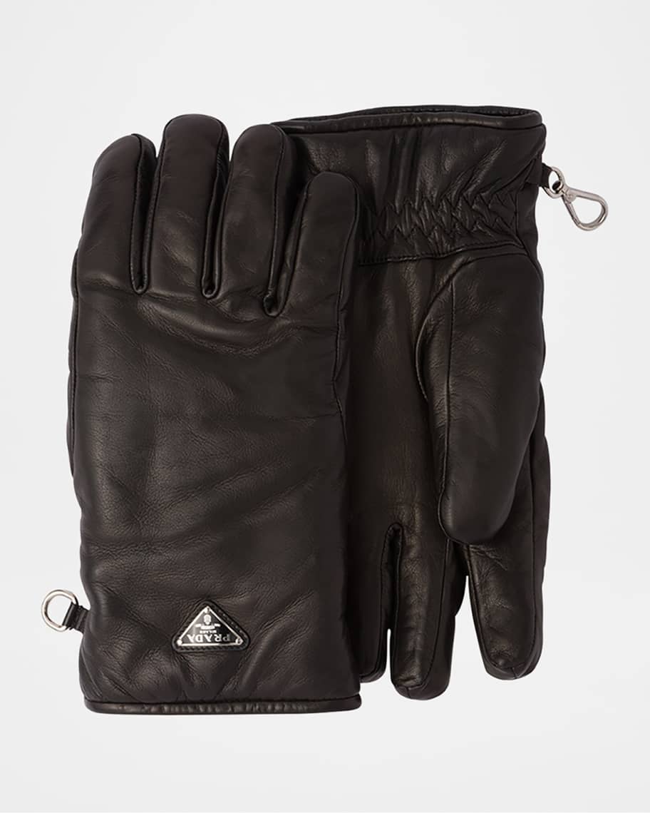 Prada Men's Triangle Logo Leather Gloves | Neiman Marcus