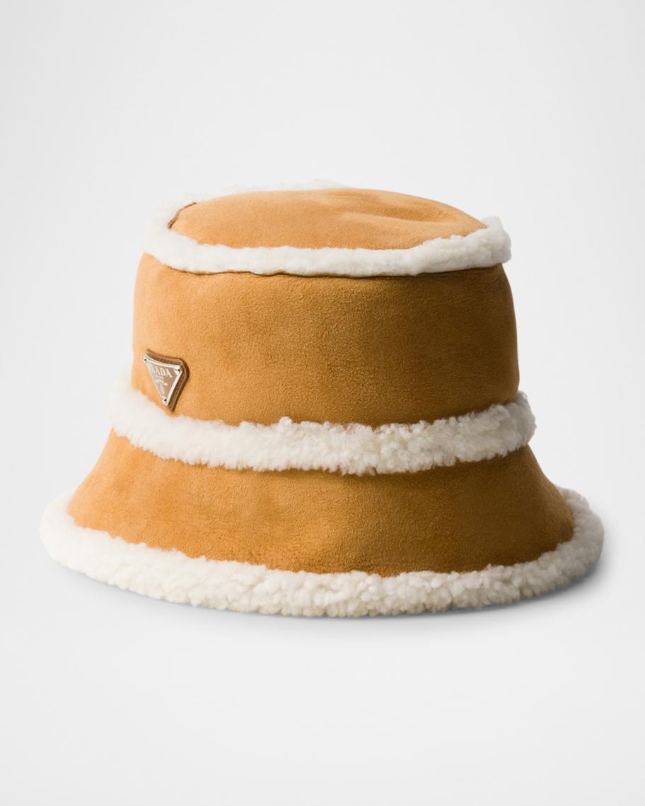 PRADA logo wool blend shearling bucket hat Medium Prada Shearling Bucket Hat | Saks Fifth Avenue main image 3