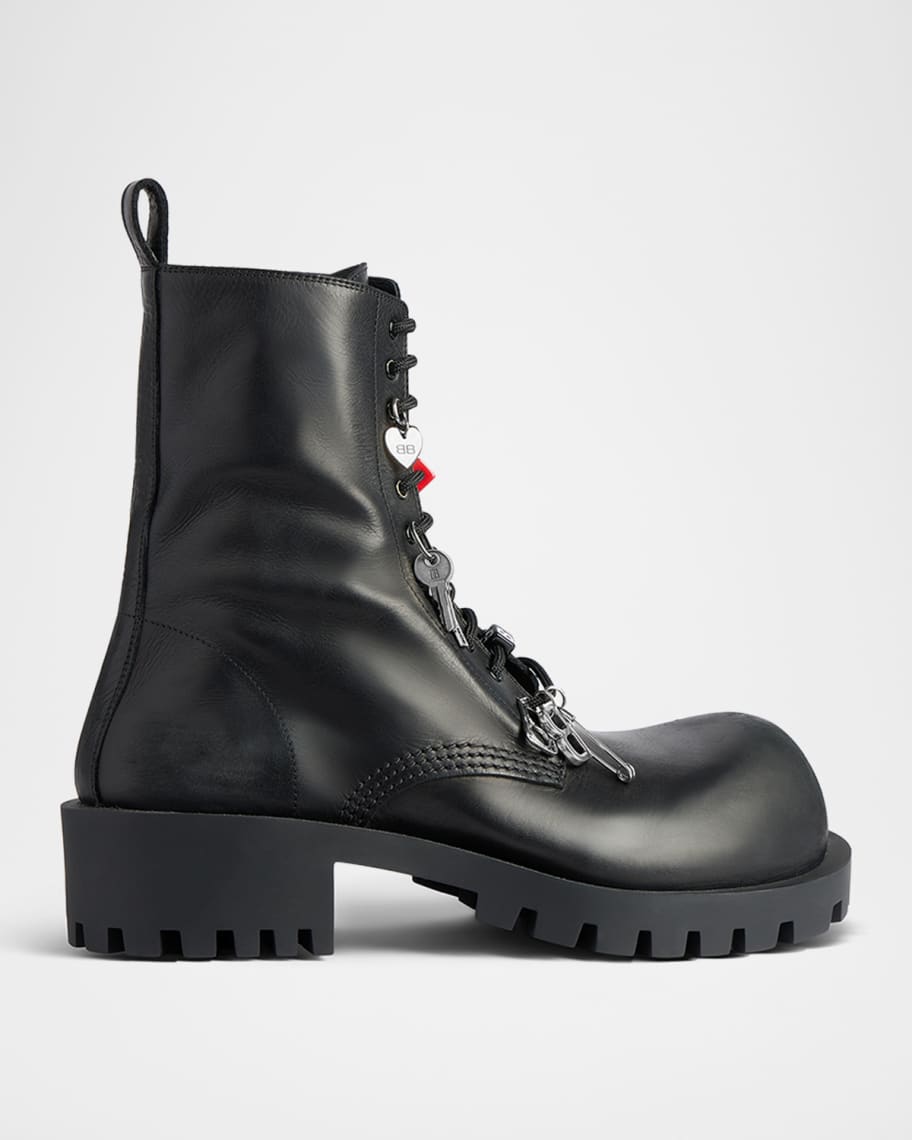 Balenciaga Men's Hummer Leather Lace-Up Booties with Charms