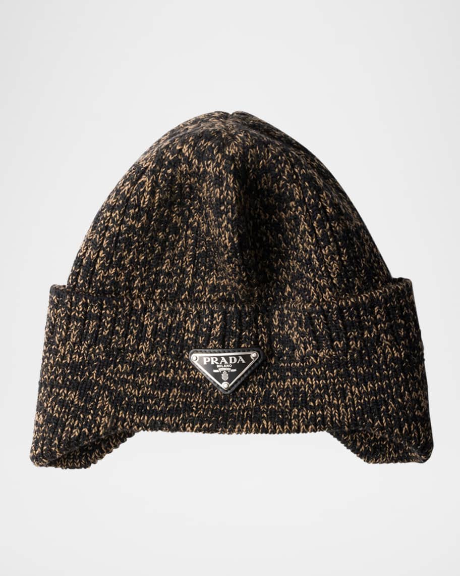 prada ビーニー Prada Men's Melange Ribbed Wool Beanie | Neiman Marcus