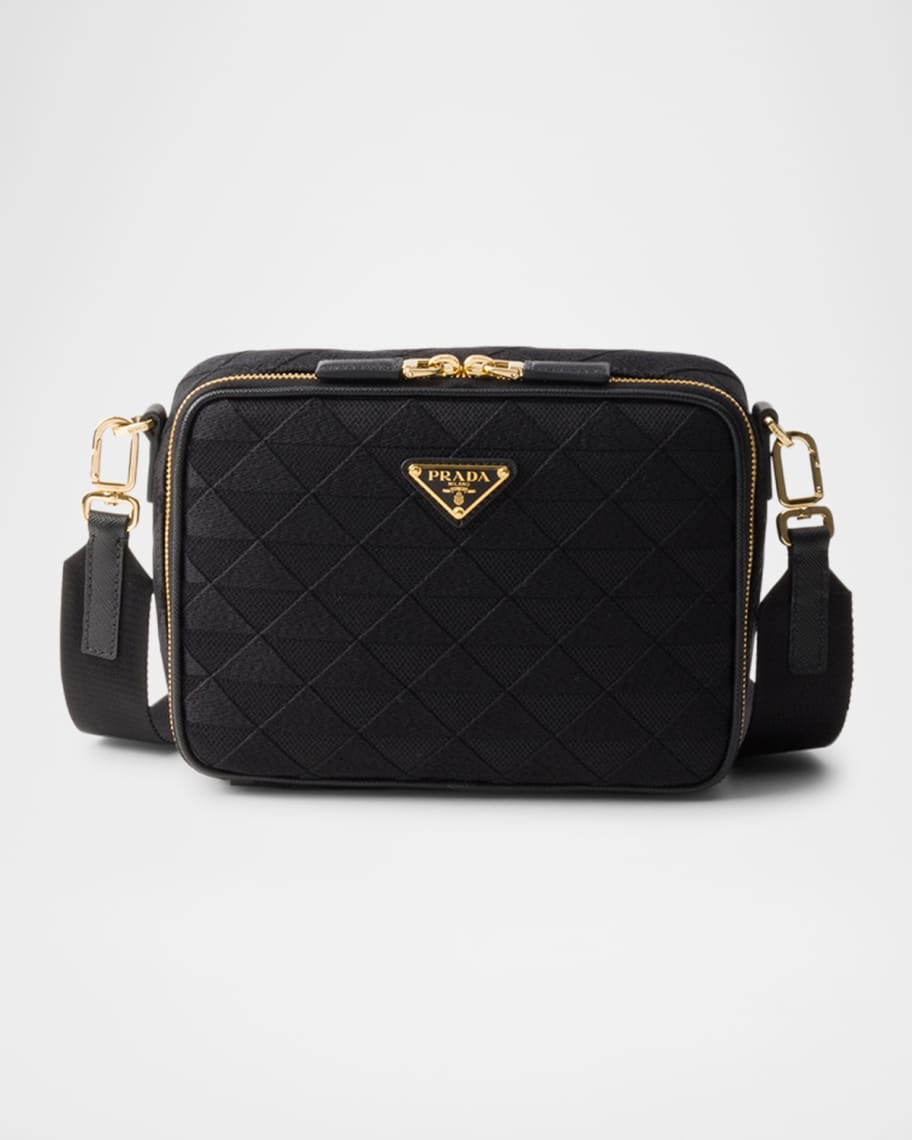 Prada Men's Brique Embroidered Fabric Crossbody Bag | Neiman