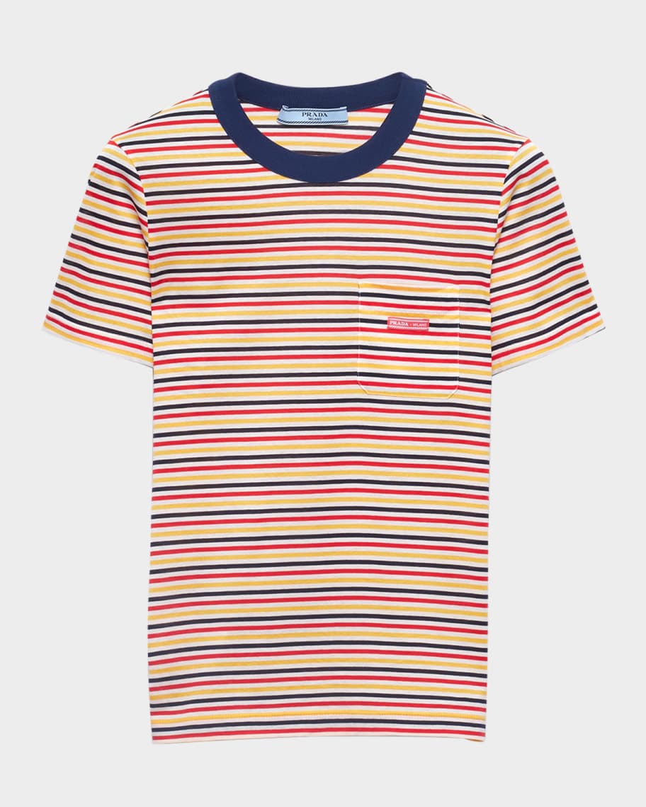 PRADA ストライプ ライルコットン Tシャツ 希少】PRADA ストライプ ライル コットン Tシャツ ピンク