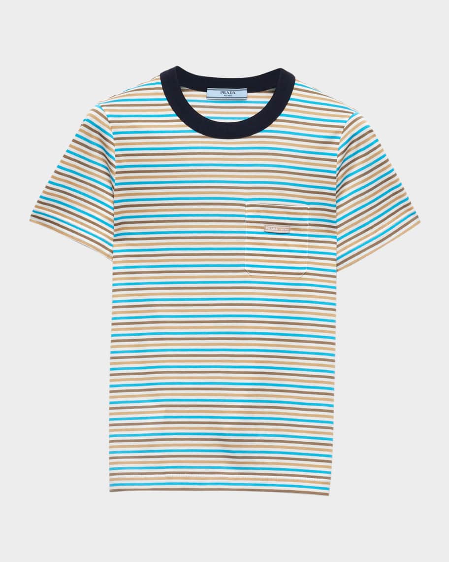 Prada Striped Lisle Cotton T-Shirt | Neiman Marcus
