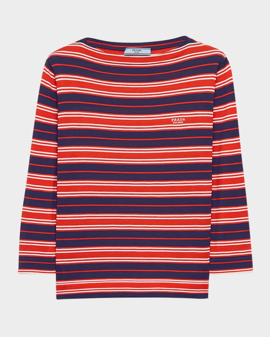Prada Stripe Silk Boat-Neck Sweater | Neiman Marcus