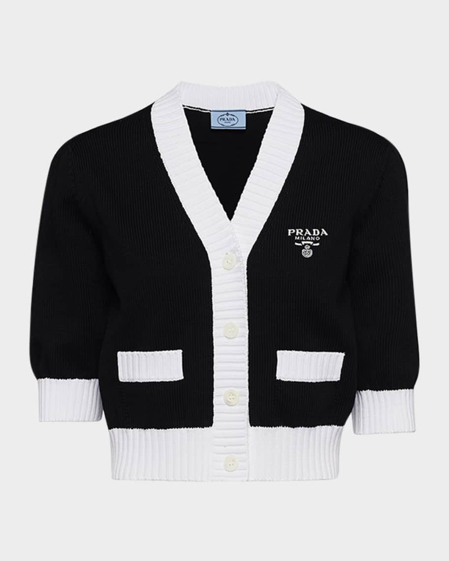 手数料安い Prada Neiman | Cardigan Contrast-Trim Cropped Short-Sleeve トップス