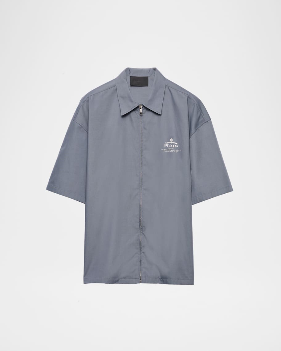 Prada Men's Technical Cotton Zip-Up Shirt | Neiman Marcus