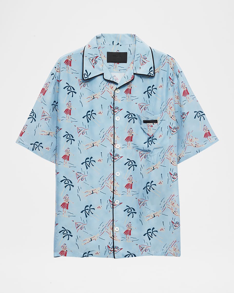 PRADA シャツ Prada Men's Hawaiian-Print Short-Sleeve Shirt | Neiman Marcus
