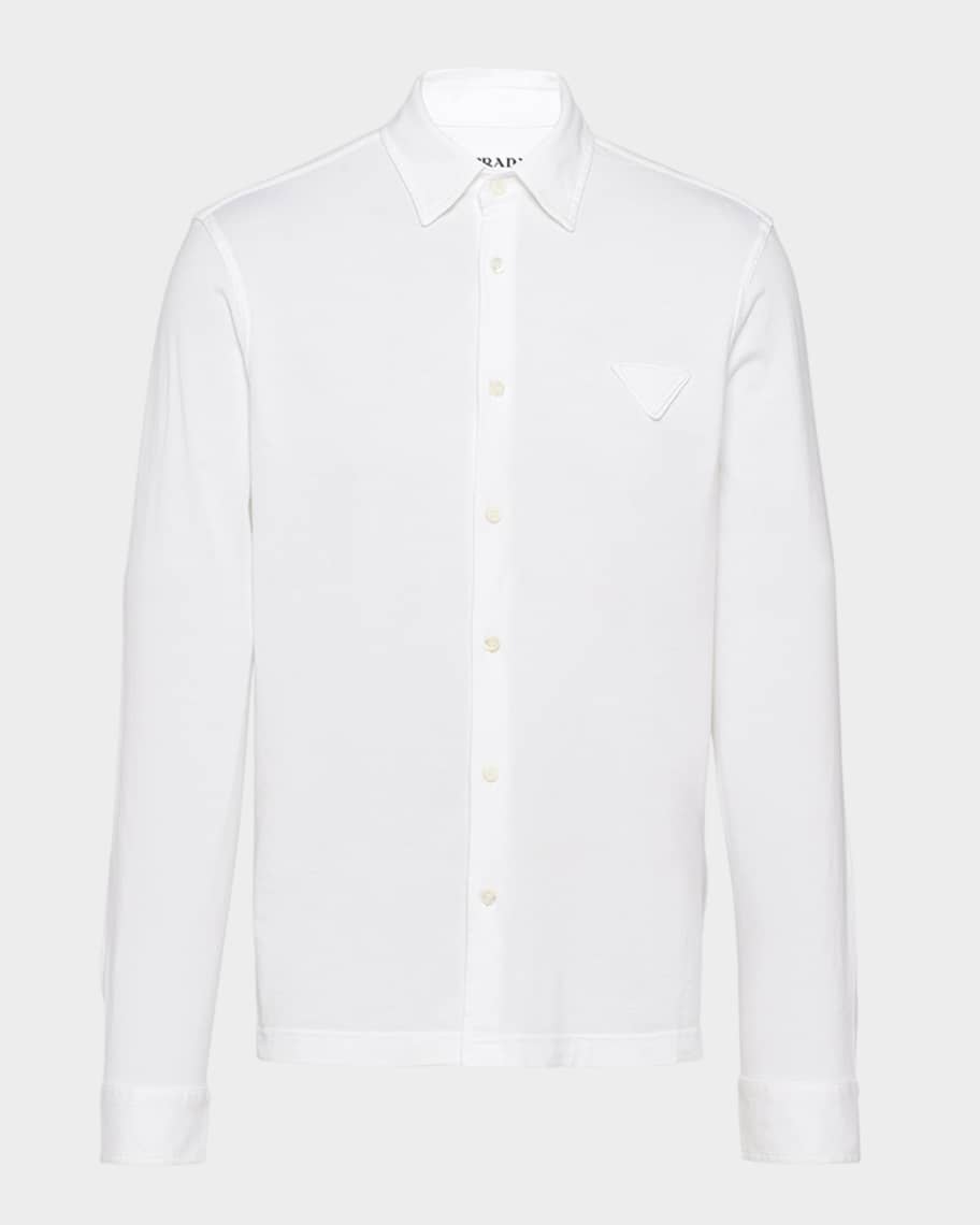 Prada Men's Cotton Tonal Logo Sport Shirt | Neiman Marcus