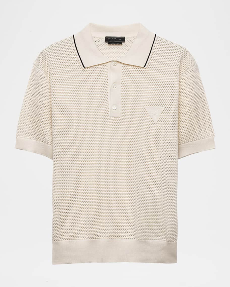 Prada Men's Mesh Knit Polo Shirt | Neiman Marcus