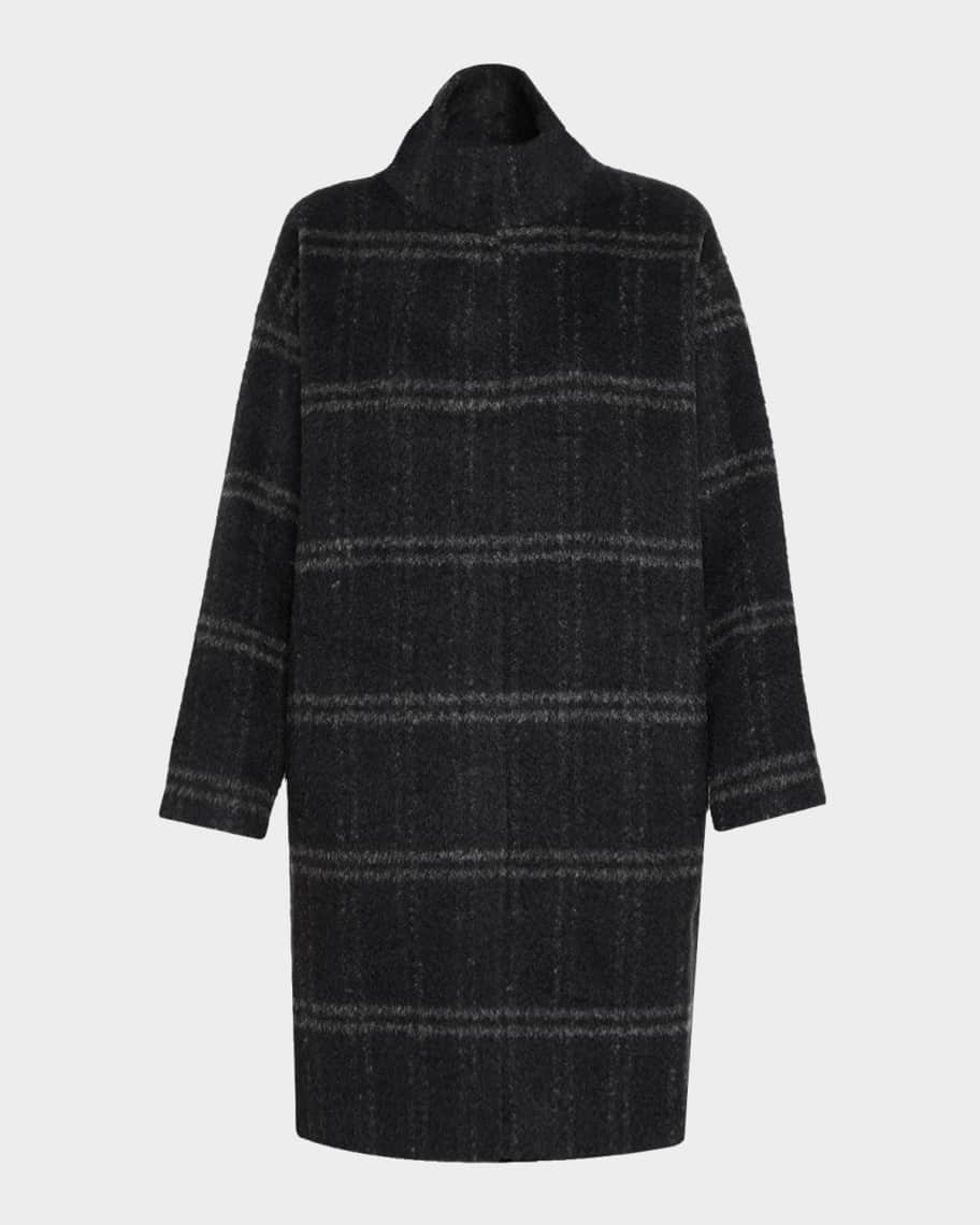 Eileen Fisher Stand-Collar Windowpane Luxe Alpaca Coat | Neiman Marcus