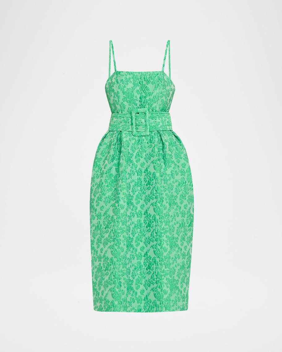 rosie assoulin jacquard midi dress Rosie Assoulin Embroidered Satin Jacquard Midi Slip Dress In Green - 70%  Off