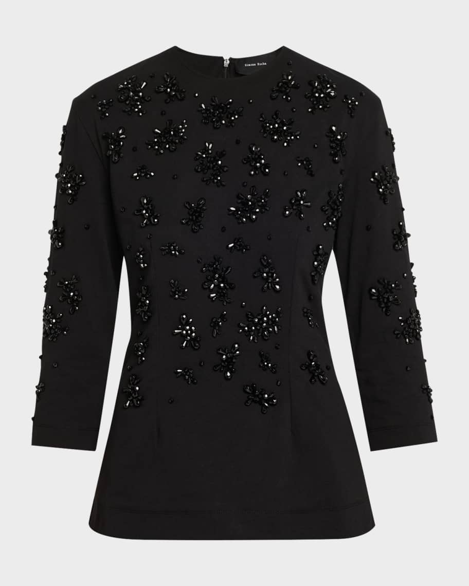 Simone Rocha Turbo Embellished 3/4-Sleeve Top | Neiman Marcus