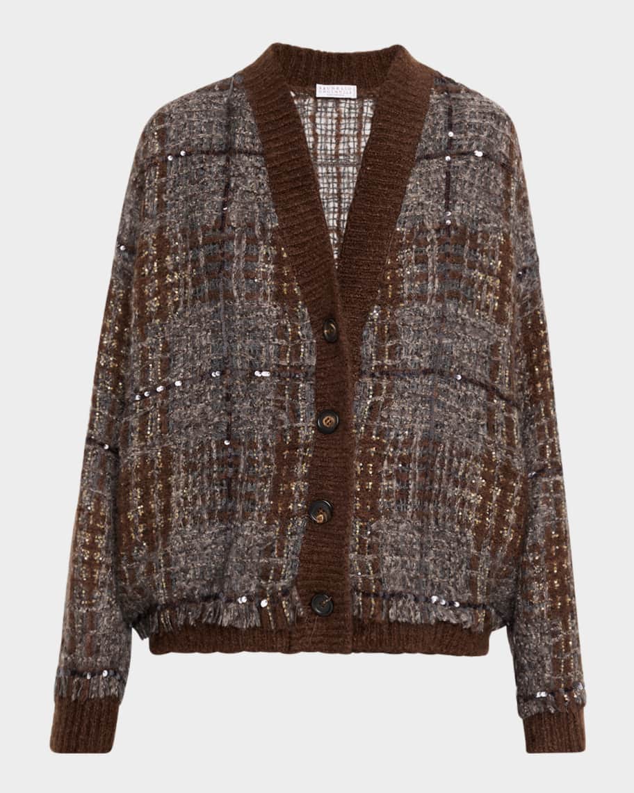 カーディガン　Brunello Cucinelli Brunello Cucinelli Tartan Organza Embroidered Cardigan | Neiman Marcus