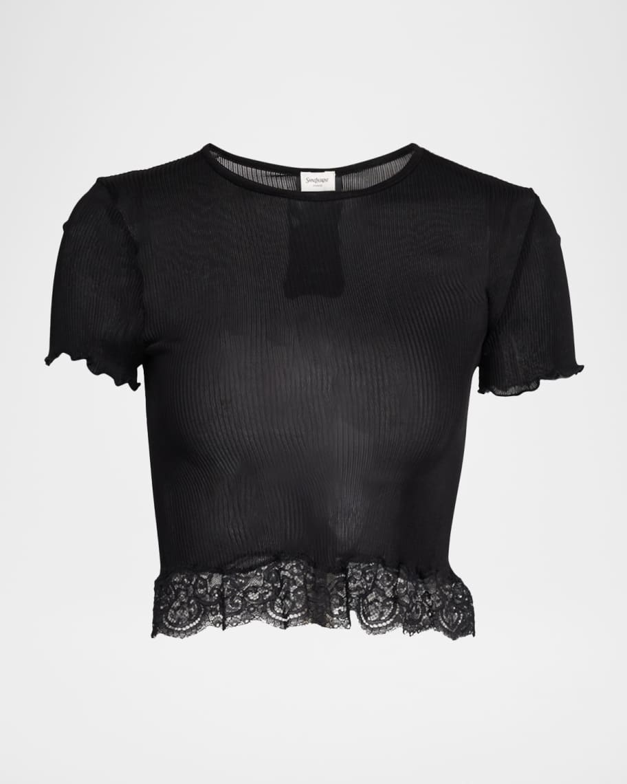 ★Saint Laurent★ Crop Long Sleeve T-Shirt Black 733599Y75WA Saint Laurent Cropped Sweatshirt | Saks Fifth Avenue