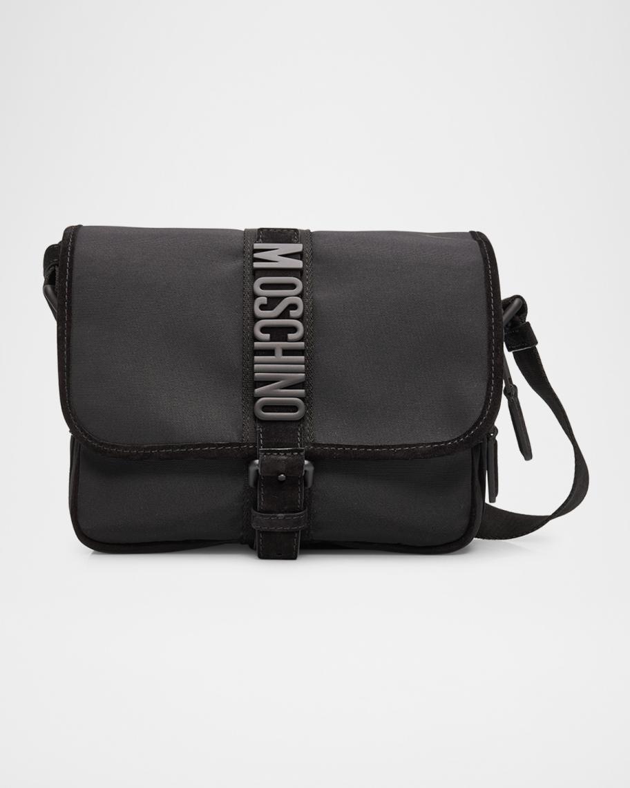 Moschino Men's Carry Me Cordura Nylon Flap Crossbody Bag | Neiman