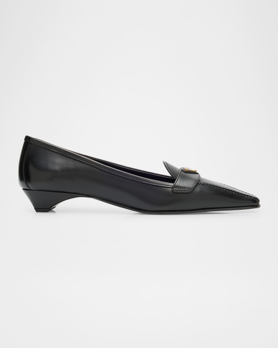Prada Leather Triangle Logo Pointed-Toe Pumps | Neiman Marcus