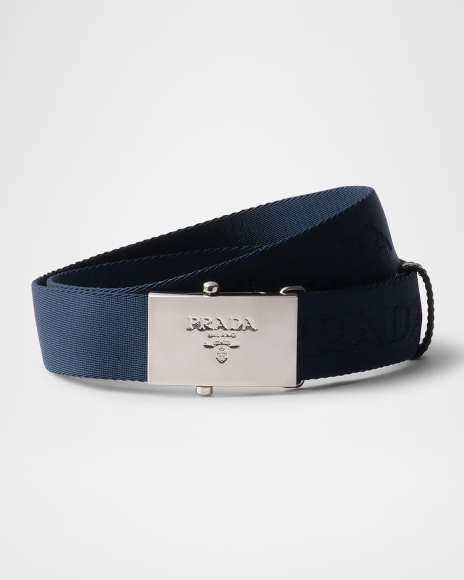 Prada Men's Logo Cotton Tape Belt | Neiman Marcus