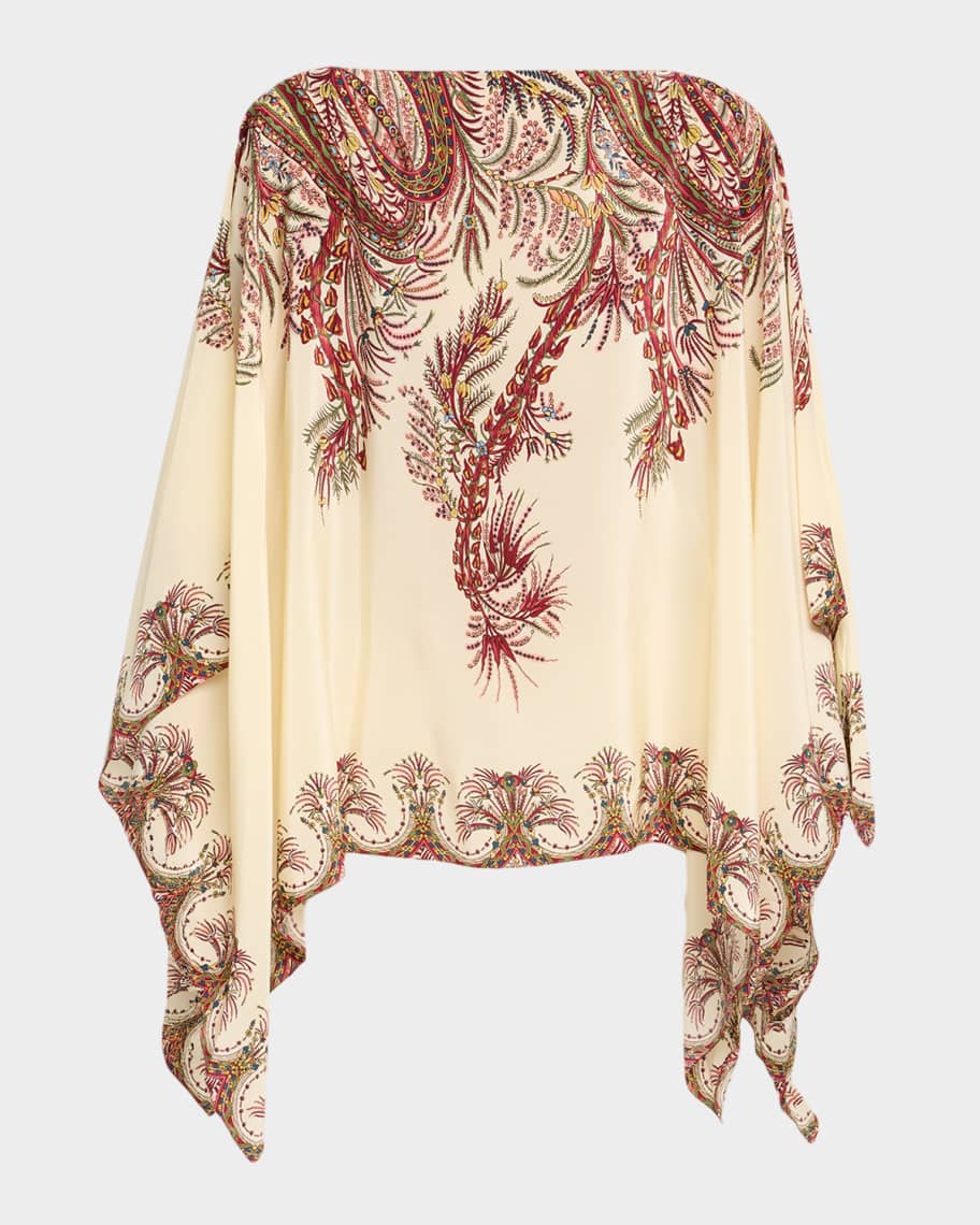 ポンチョ・ケープ Etro Cream Silk Poncho With Floral Paisley Print FLORAL PAISLEY SILK PONCHO | Tops and T-shirts | ETRO