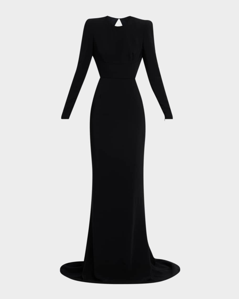 Stella McCartney Strong-Shoulder Backless Trumpet Gown | Neiman Marcus