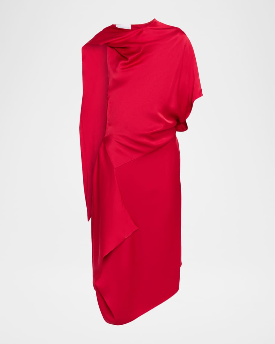 Stella McCartney Satin Asymmetric Midi Dress | Neiman Marcus