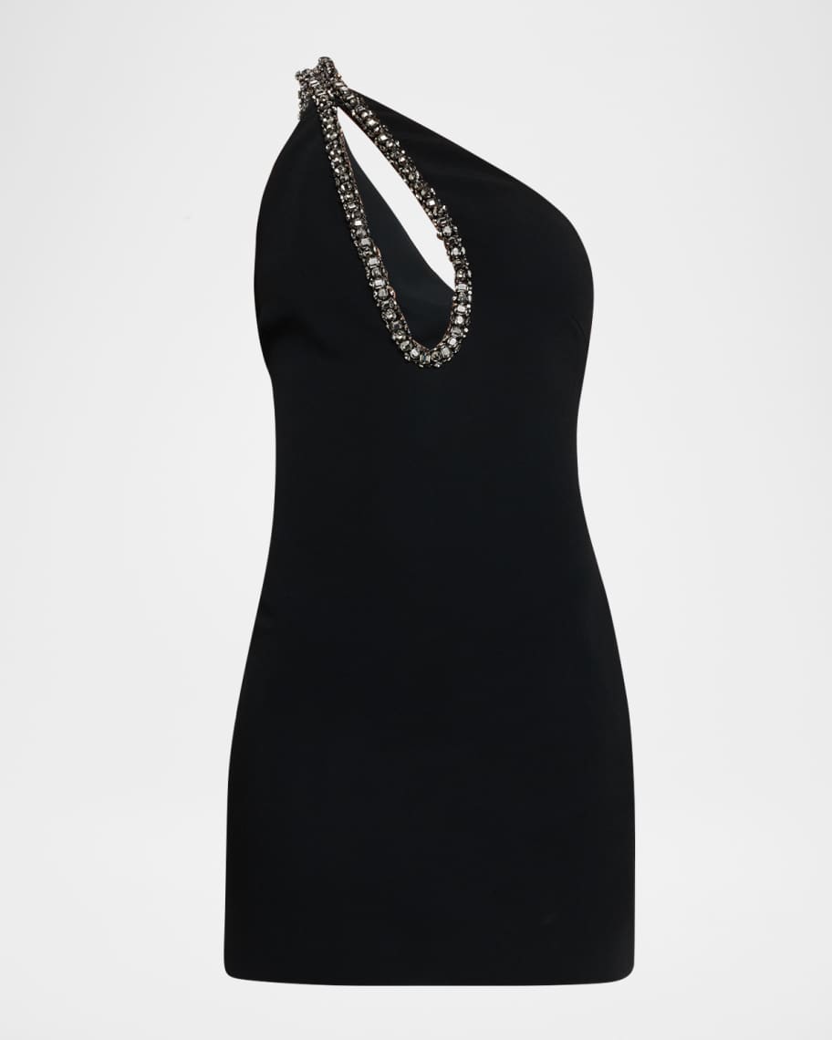 Roberto Cavalli Rhinestone Cutout One-Shoulder Mini Dress