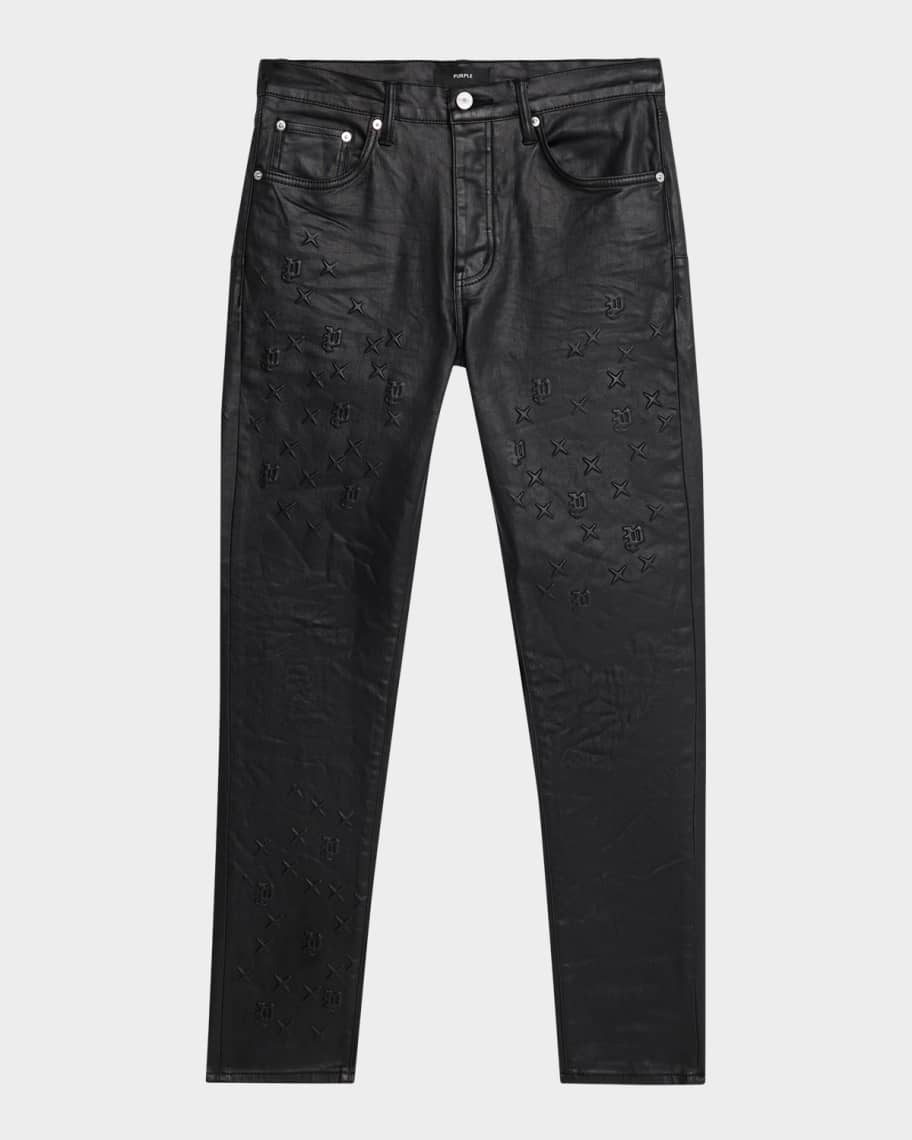 PURPLE Men's Mono Embroidered Skinny Jeans | Neiman Marcus