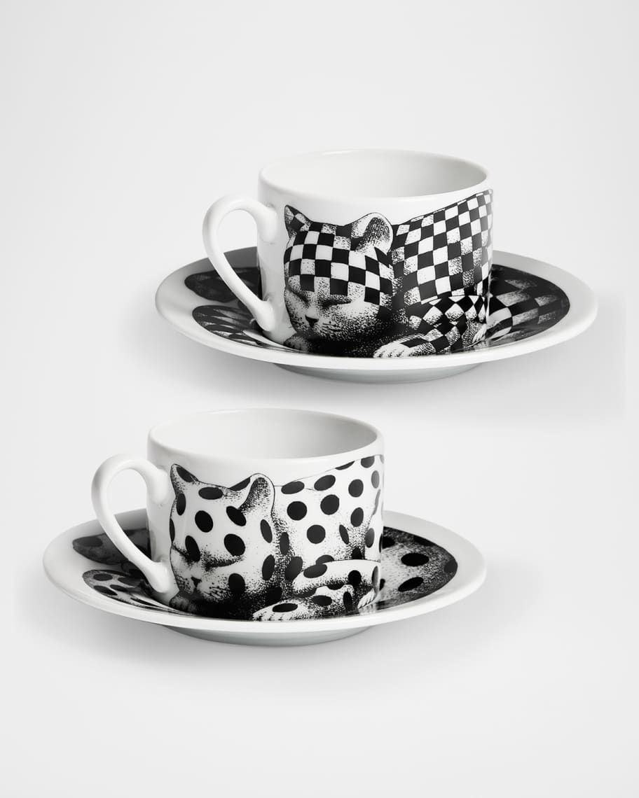 Fornasetti セット Fornasetti High Fidelity Tea Cups & Saucers, Set of 2 | Neiman Marcus