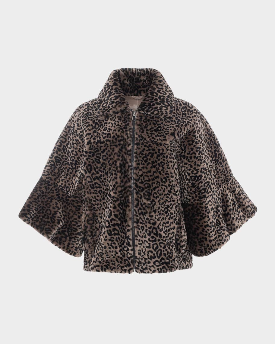 Gorski Leopard-Print Shearling Lamb Zip Jacket With Cropped