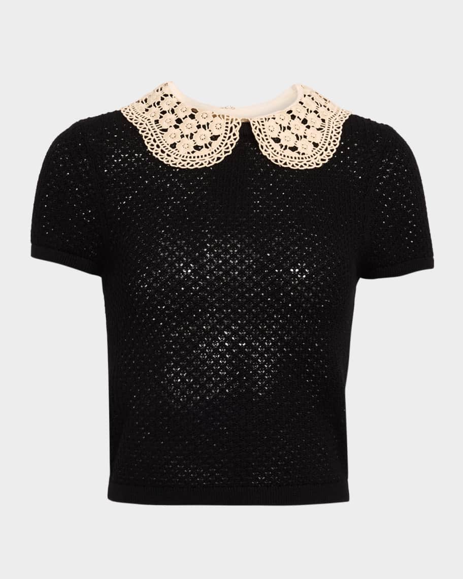 Alice + Olivia Chase Crochet-Collar Sweater | Neiman Marcus