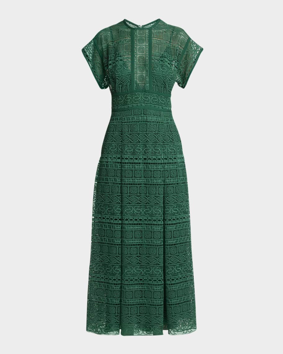 【ELIE SAAB】Gabardine Midi Dress Embroidered Gabardine Midi Dress – ELIE SAAB