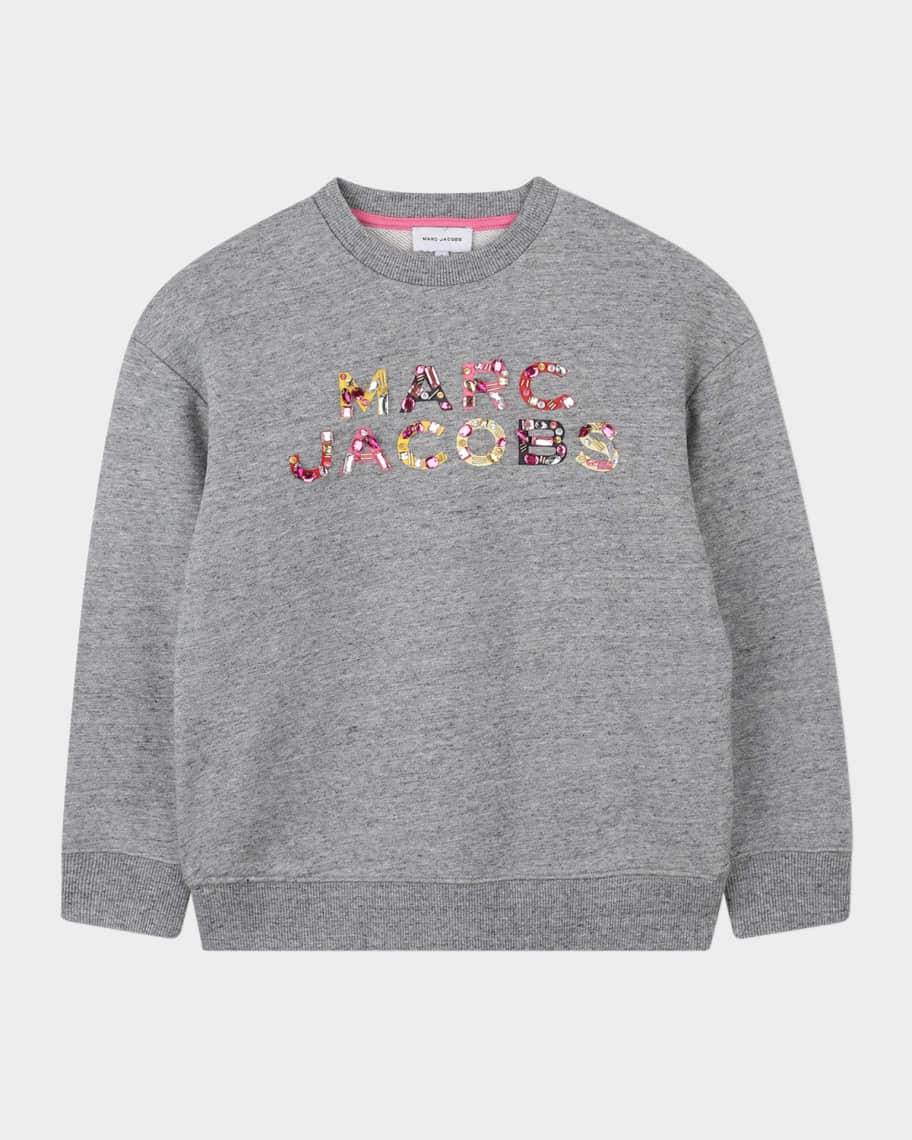 MARC JACOBS 刺繍ロゴ スウェット グレー Marc Jacobs Girl's Jeweled Logo Cotton Fleece Sweatshirt