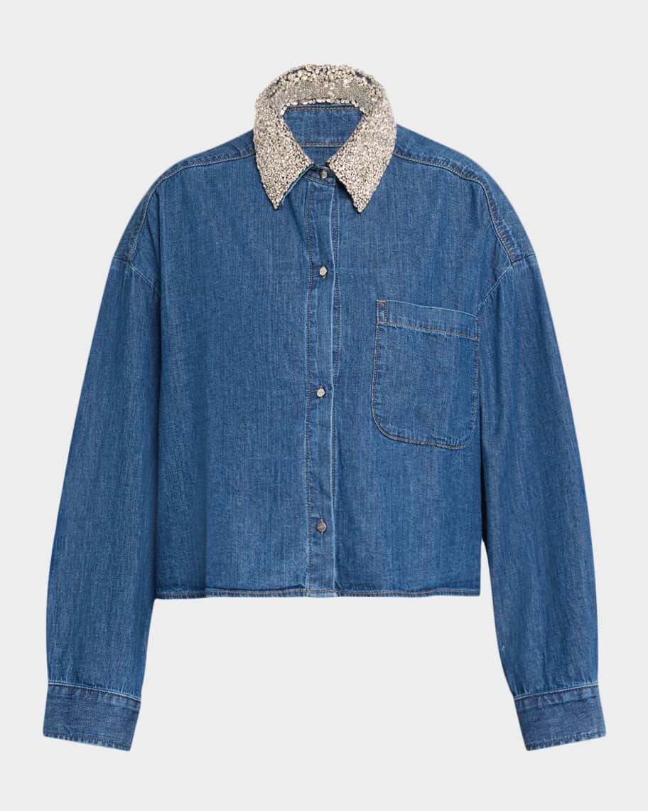 TWP My Ex Denim Shirt with Crystal Collar | Neiman Marcus