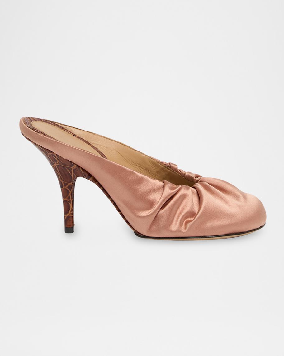 Dries Van Noten Ruched Satin Mules | Neiman Marcus