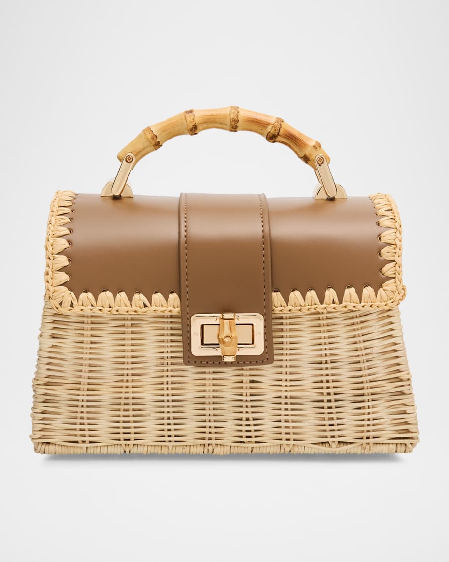 BTB Los Angeles Debon Rattan & Leather Top Handle Bag | Neiman Marcus
