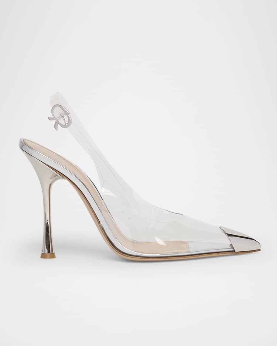 Gianvito Rossi Plexi Metal Cap-Toe Slingback Pumps | Neiman