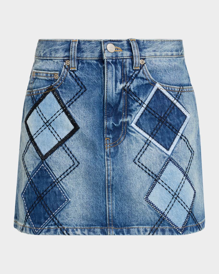 Marc Jacobs Argyle Patchwork Denim Mini Skirt | Neiman Marcus