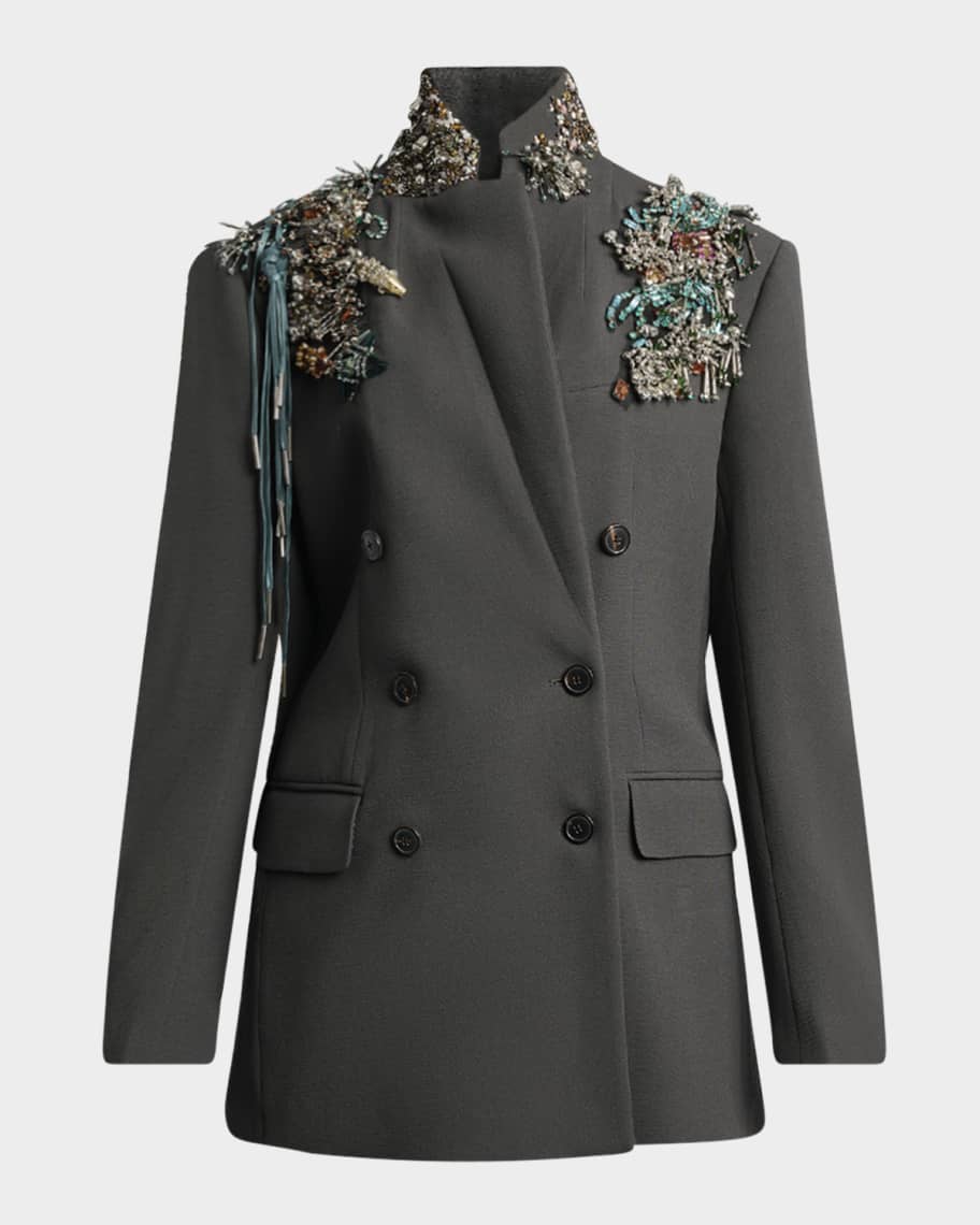 Dries Van Noten Embellished Double-Breasted Blazer | Neiman Marcus