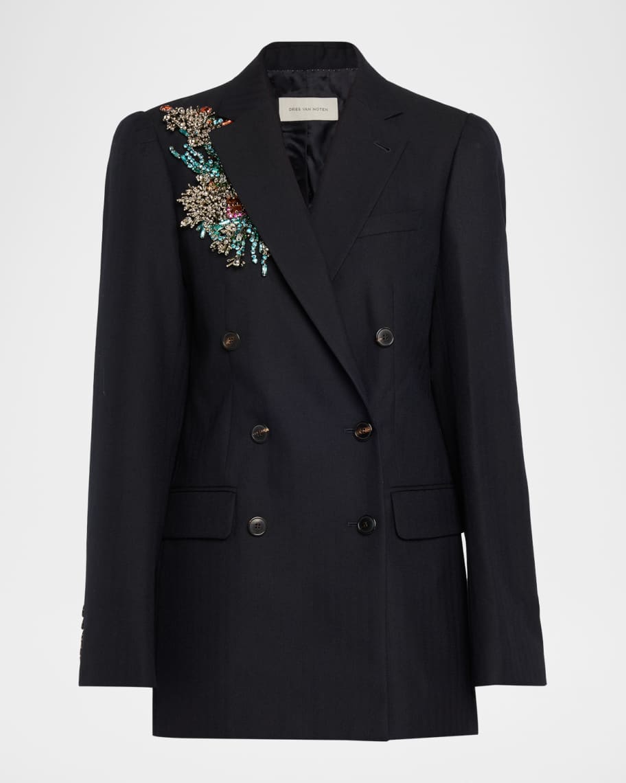 りゅ dries van noten Embellished blazer Dries Van Noten Bafy Embellished Double-Breasted Blazer Jacket