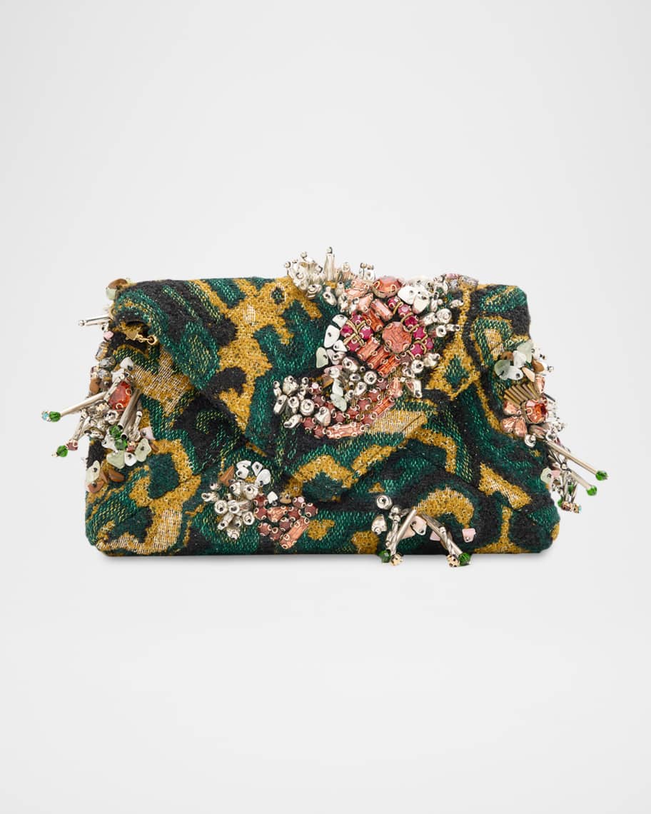 Dries Van Noten Micro Envelope Flap Embellished Jacquard Clutch