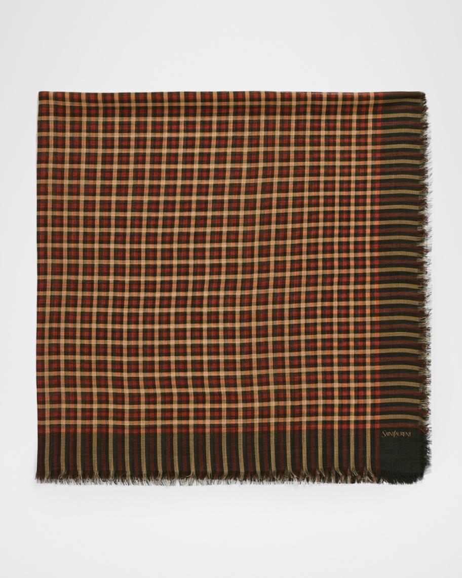 Saint Laurent Men's Wool Madras Check Square Scarf | Neiman Marcus