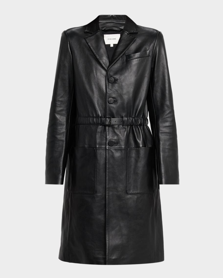 FRAME The Long Leather Belted Jacket | Neiman Marcus
