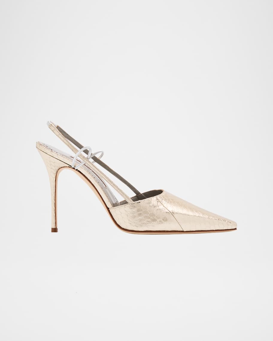 Manolo Blahnik Touki Metallic Snake Slingback Pumps | Neiman Marcus