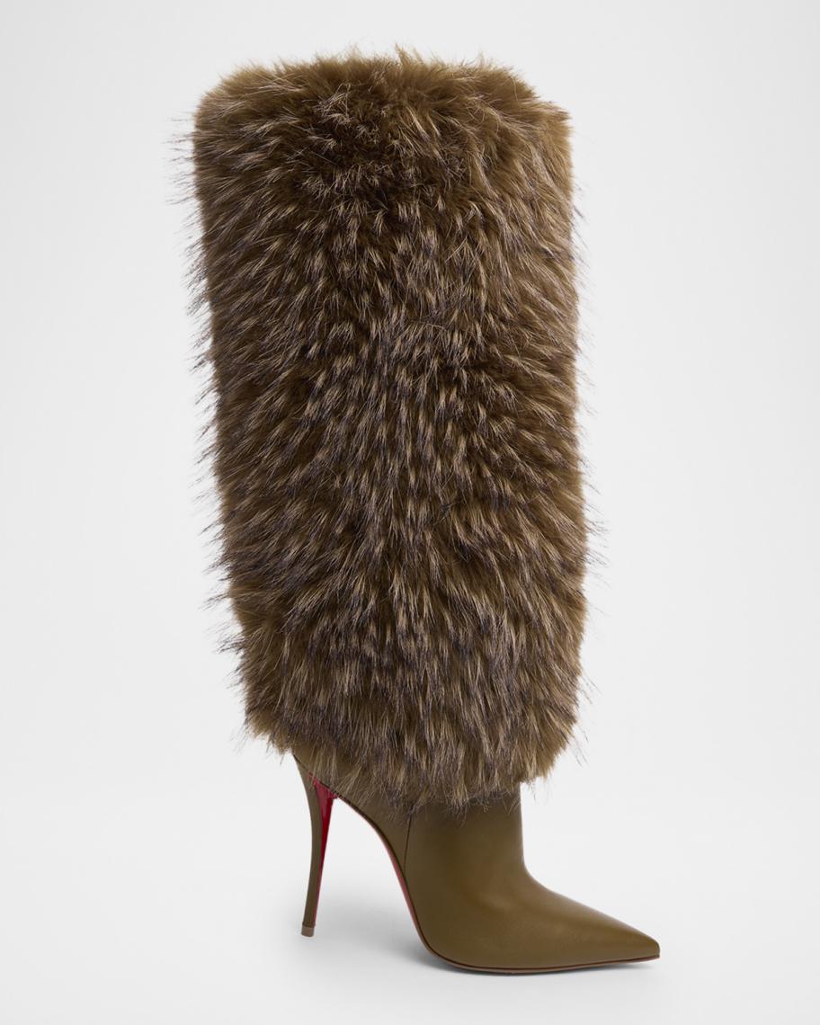 Christian Louboutin 100mm Yangzee Faux Fur Leather Knee-High Boots